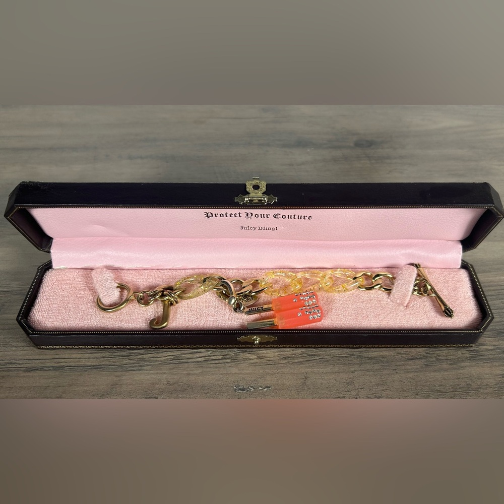 VTG Juicy Couture Gold Glitter Links Charm Bracelet W/ Popsicle RARE Y2K NEW